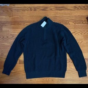 JCrew 1/4 zip sweater, navy blue, waffle pattern.